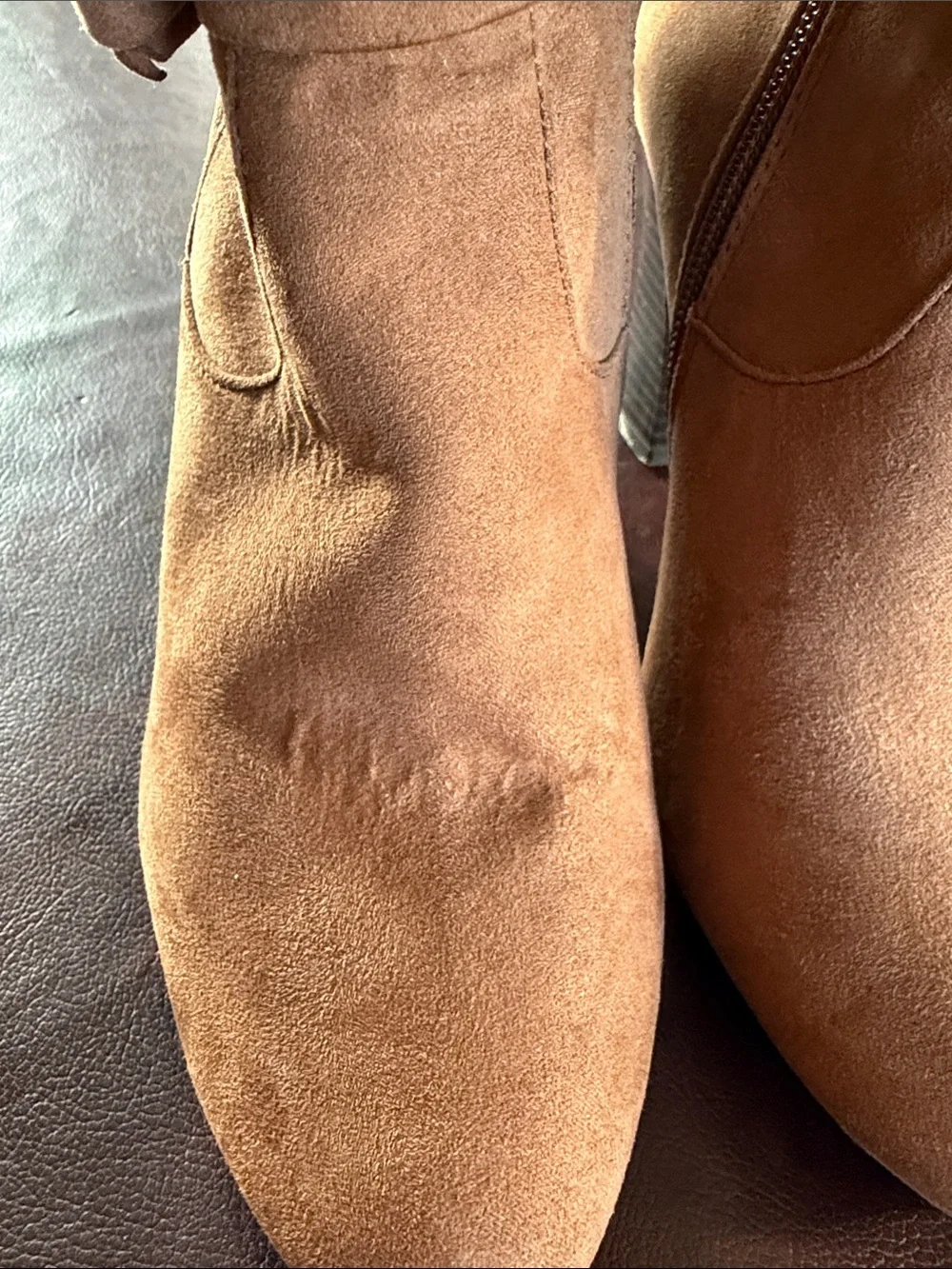 Dana Buchman Tan Suede Ankle Boots with Faux Fur Cuff